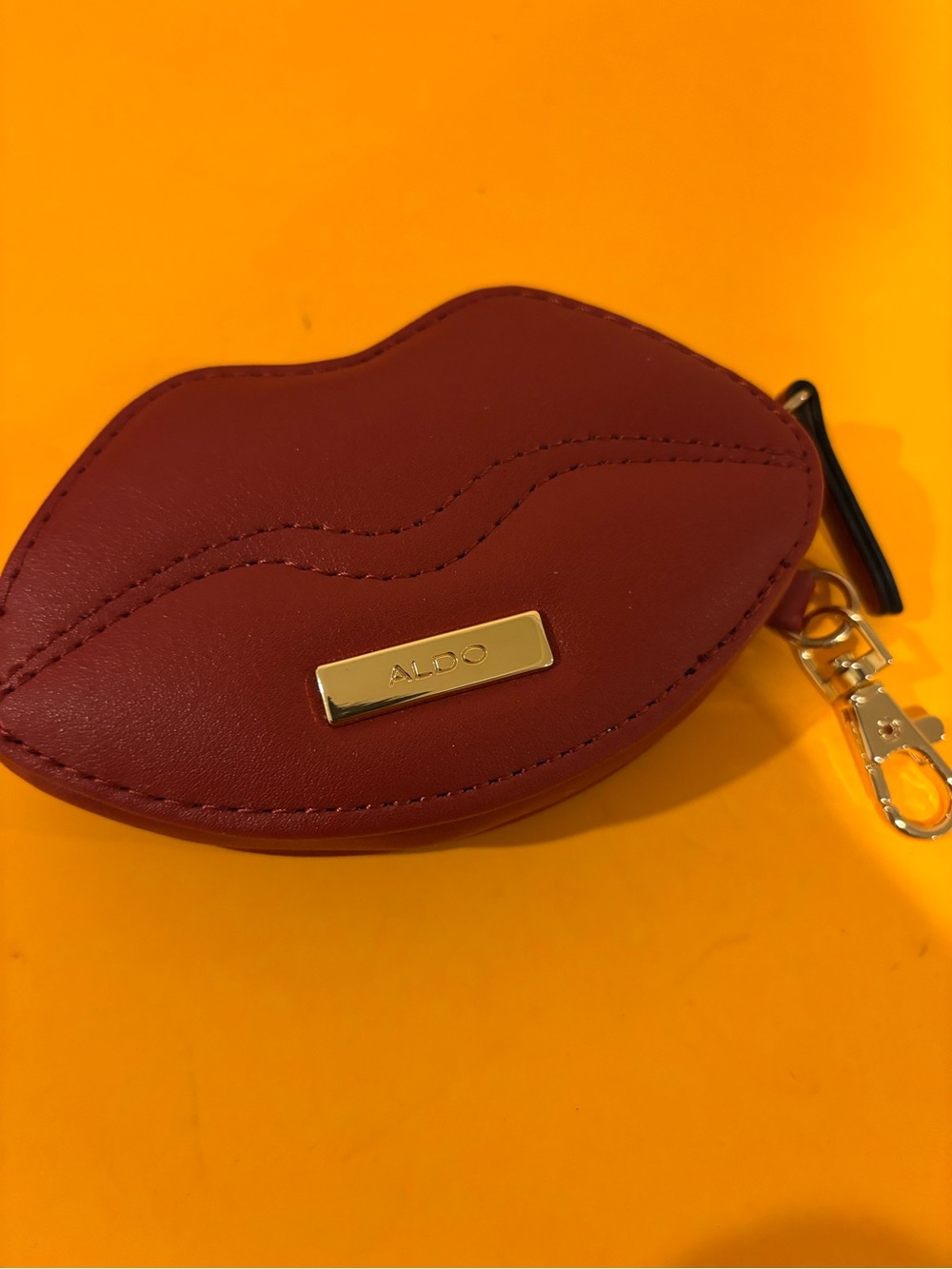 Aldo Red Lip-Shaped Coin Wallet with Gold Hardware